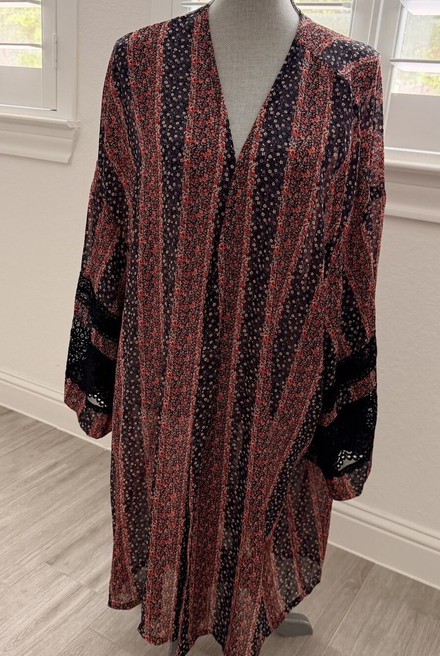 CACIQUE CREPE DE CHINE KIMONO KAFTAN CARDIGAN JACKET DUSTER ROBE Size 18/20 Boho